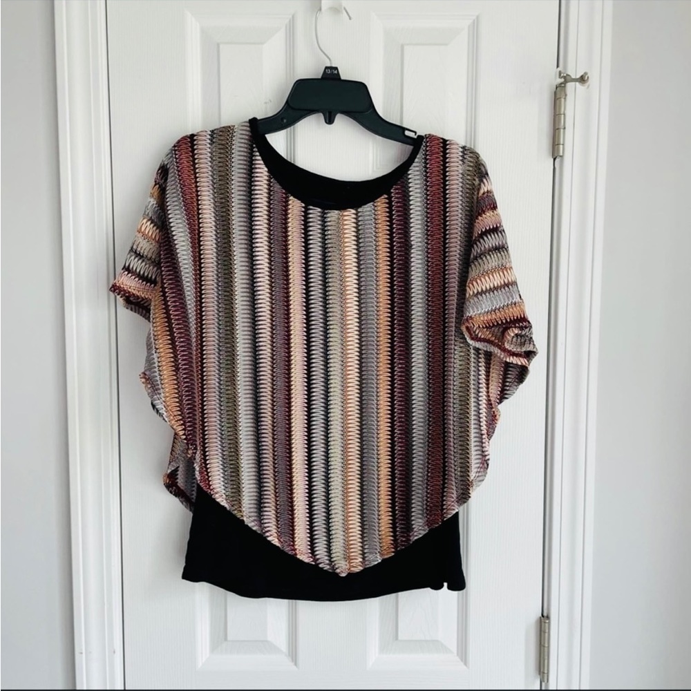 Apt. 9 Metallic Woven Striped Poncho Layered Top Multicololor